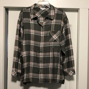 Green plaid button down shirt